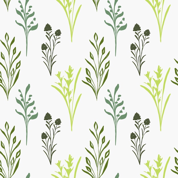 Doodle herbs and plants seamless pattern. Organic textile and wrapping paper background. Seamless texture with nature elements. Vector illustration