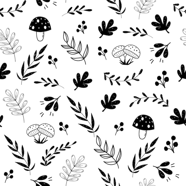 Vector doodle herfst naadloze patroon met bladeren