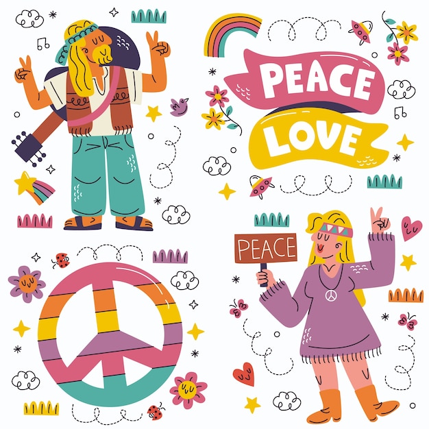 Vector doodle hippie sticker collectie