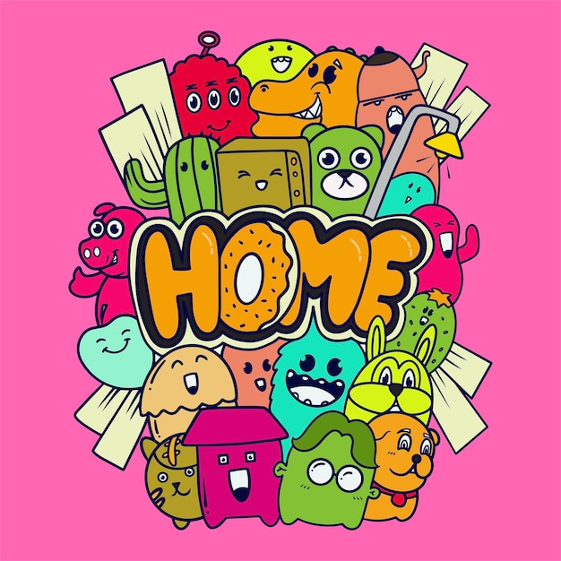 Vector doodle home sweet home background illustration