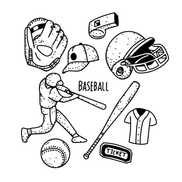 Vector doodle honkbal lijntekeningen element clipart