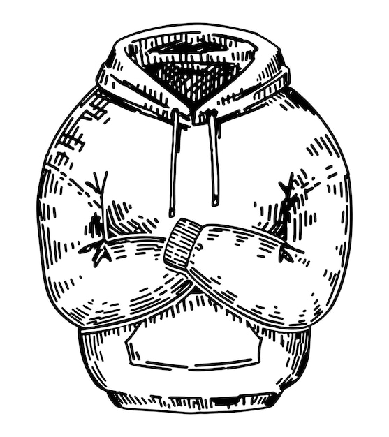 Vettore doodle di maglione con cappuccio schema di vestiti per la stagione fredda illustrazione vettoriale disegnata a mano clipart singolo isolato su sfondo bianco