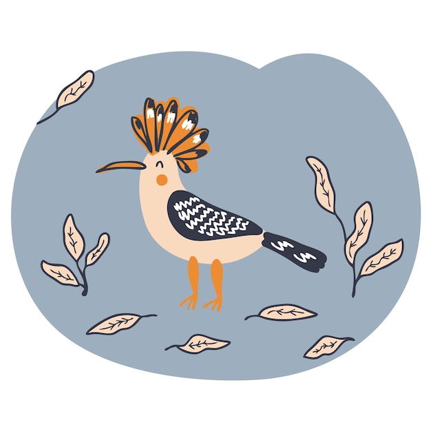 Doodle hop vogel met herfstbladeren Perfect voor Tshirt poster textiel en print Hand getrokken vectorillustratie voor decor en design