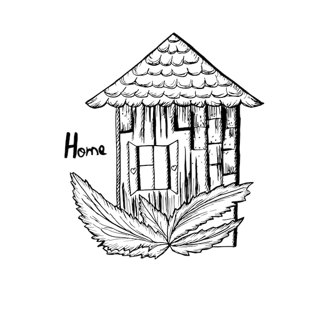 Doodle huis Sprookje kinderen tekenen Fantastische natuurlijke woning Een klein gezellig huis