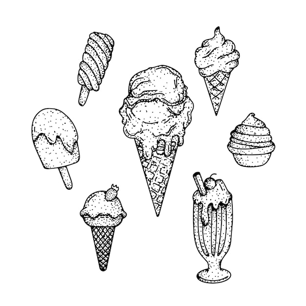 Vettore doodle gelato linea art elemento clipart