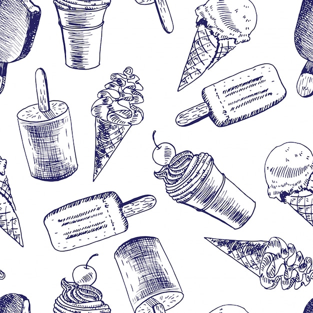 Doodle Ice cream seamless background