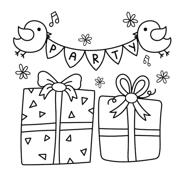 Doodle icon of cartoon gift boxes a birthday party