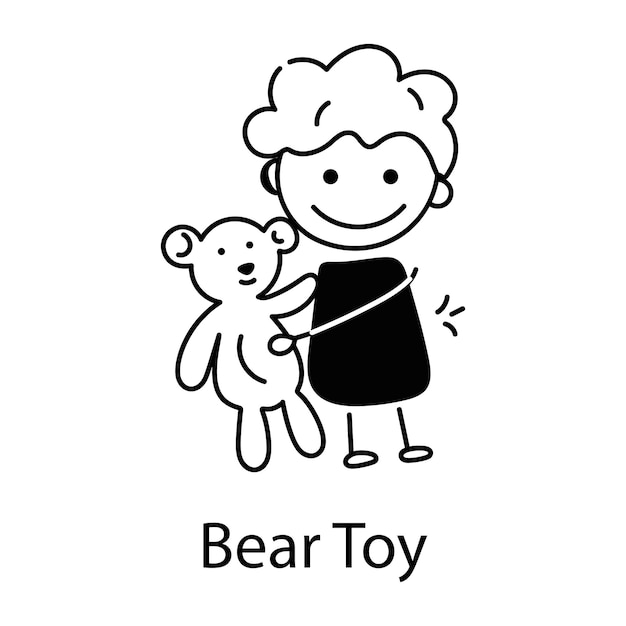 A doodle icon of cute boy holding bear toy