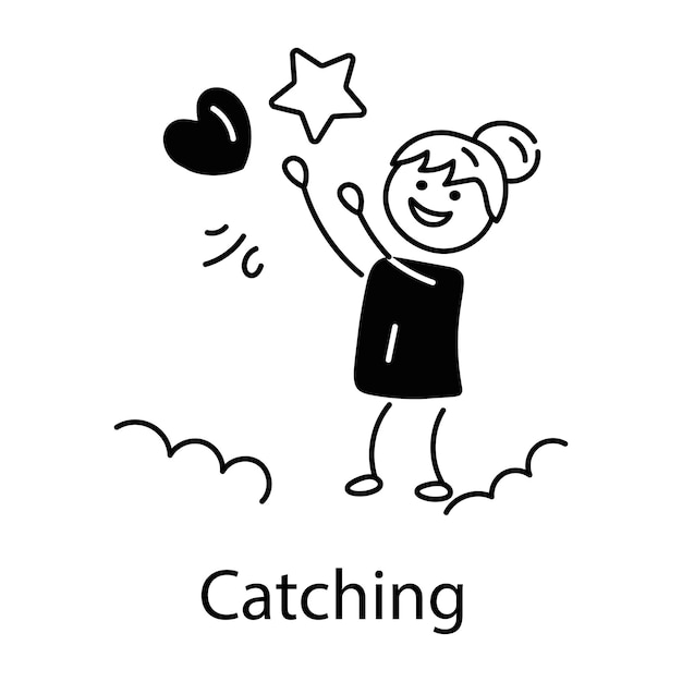 A doodle icon of girl catching heart and star