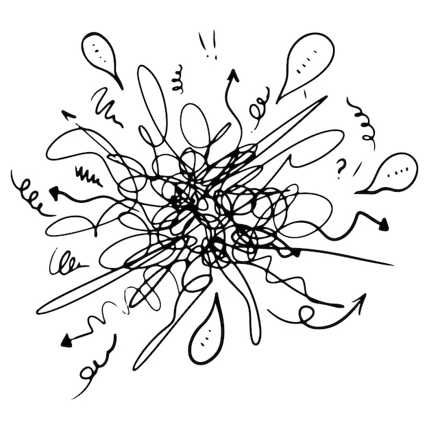 Vector doodle icon psychische stoornis vinden antwoorden verwarring concept hand getekende vectorillustratie