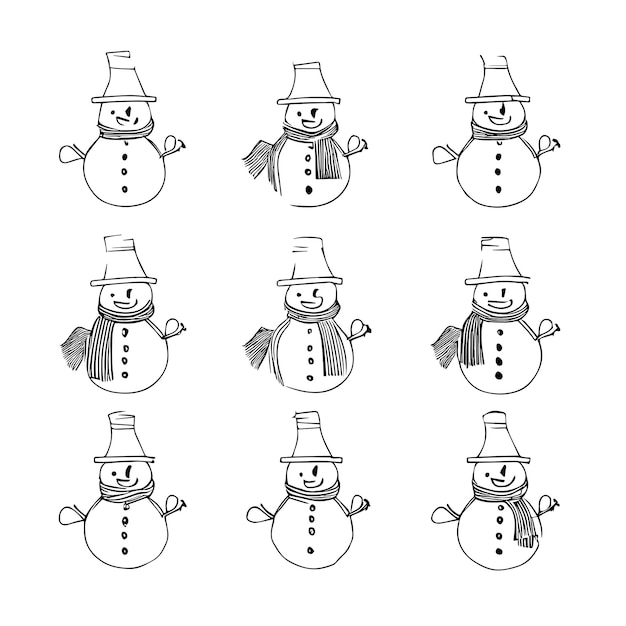 Vector doodle icon set about christmas celebration snowman