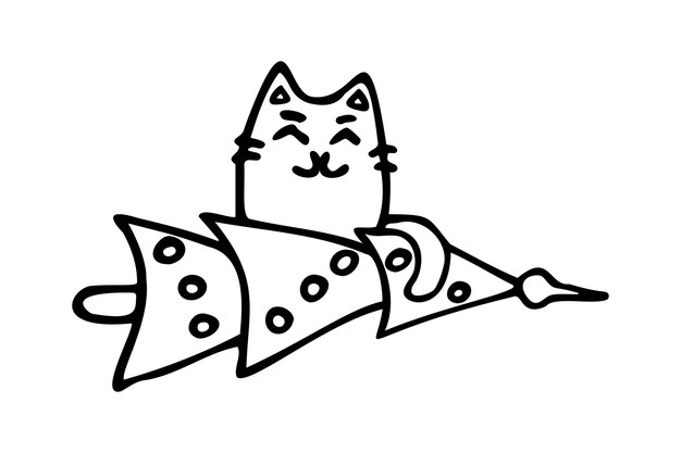 Doodle illustratie Leuke kat op kerstboom