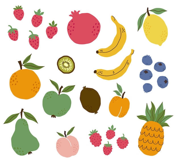 Vector doodle-illustratie van vruchten en bessen