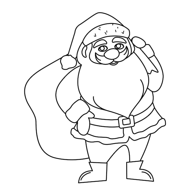 Doodle illustration of Santa Claus with a bag The concept of New Year and Christmas