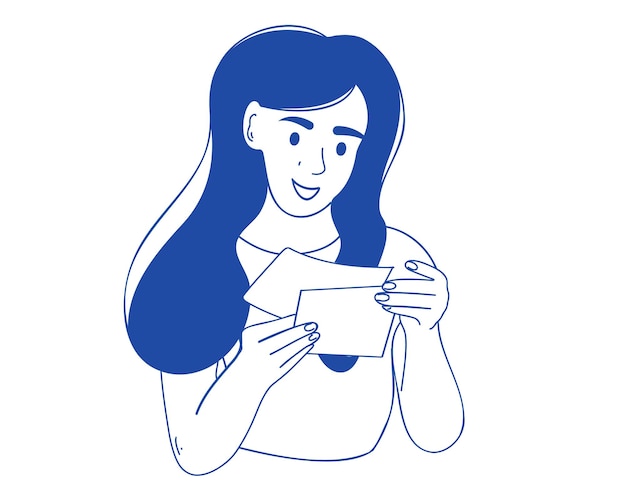 Vector doodle illustration of a woman holding a letter or photo