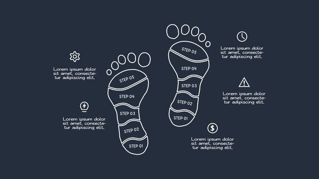 Elementi infografici doodle con 5 opzioni modello per il web su uno sfondo scuro