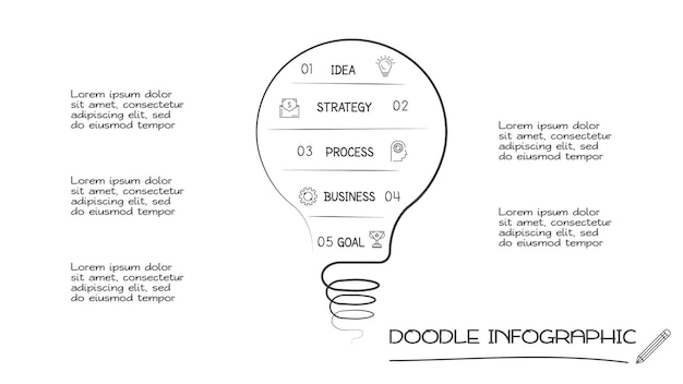 Инфографические элементы Doodle с 5 вариантами Векторный бизнес-шаблон для презентации