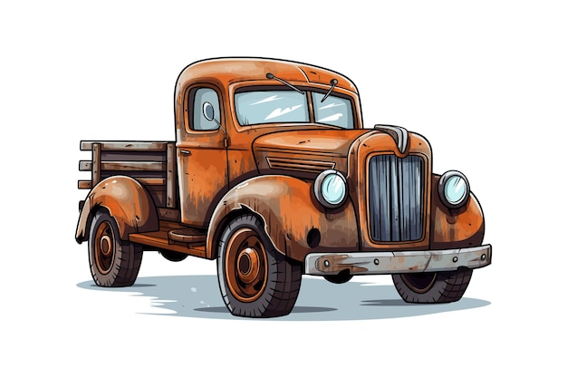 Vector doodle inspired old rusty truck cartoon vector illustration design