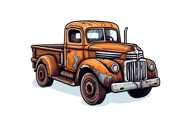 Vector doodle inspired old rusty truck cartoon vector illustration design