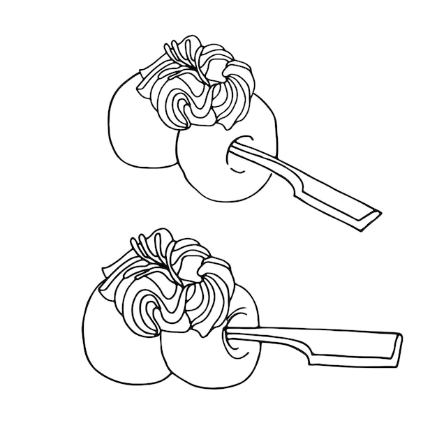 벡터 낙서 일본 과자 전통적인 아시아 음식의 손으로 그린 스케치 흰색 배경에 벡터 평면 그림