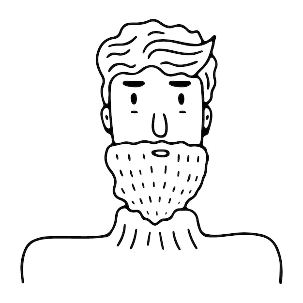 Doodle jonge man met een baard portret. Trendy getekend handpictogram. Zwart-wit afbeelding