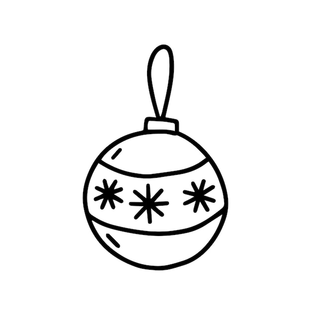 Doodle kerstbal met sneeuwvlokken vectorillustratie Hand getrokken kerstboom decor