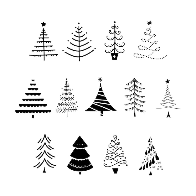 Vector doodle kerstbomen set