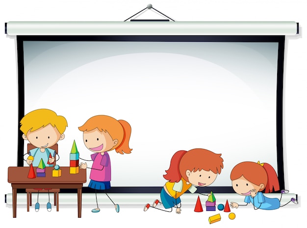 Doodle kids on projector screen template