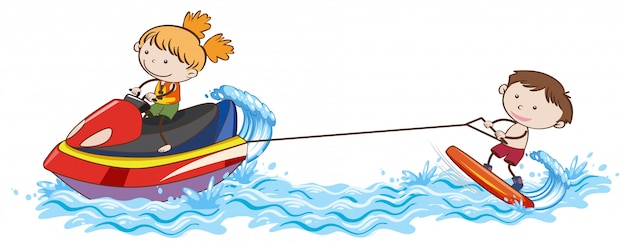 Doodle kids wakeboarding all'oceano