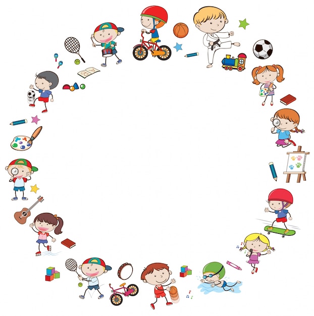 Vettore doodle kids with activities template