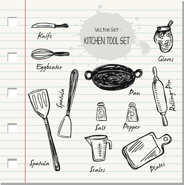 Vettore set di utensili da cucina doodle