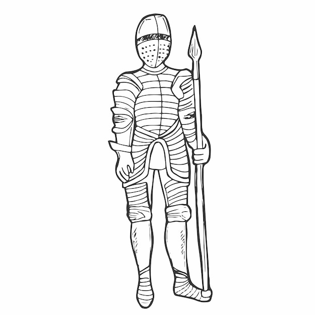Doodle Knight Icon Realistische gepantserde ridder tekening Geschiedenis en middeleeuws concept