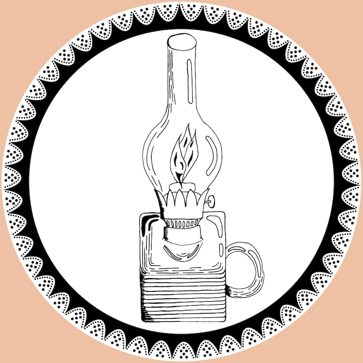 वेक्टर doodle lantern kerosene lamp in vintage style with lace silhouette of lamp hand drawn by pencil