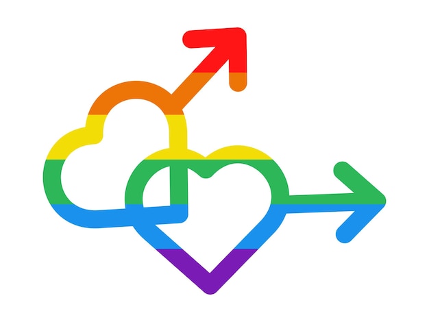 Simboli maschili lgbt doodle segni di marte a forma di cuore segni gay nei colori dell'arcobaleno lgbtq plus