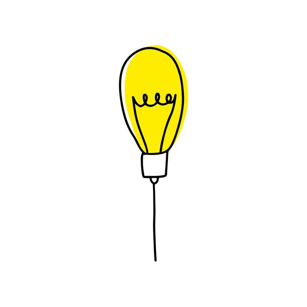 Doodle light bulb with rays shine thin line hand drawn cute doodle light bulb with tungsten helix