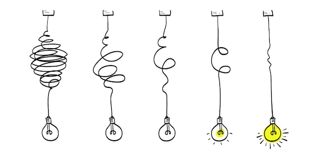 Doodle lightbulbs idea icon simplifying the complex confusion clarity or path vector idea concept with lightbulbs vector illustration