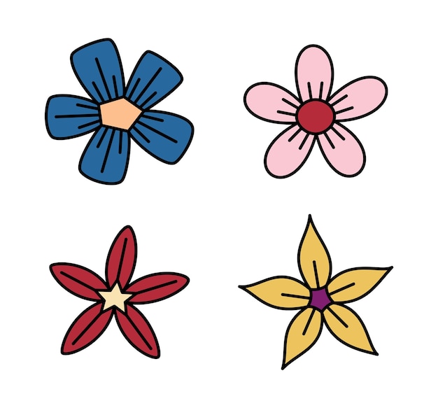 Doodle lijn kleurrijke bloemen vector illustratie set