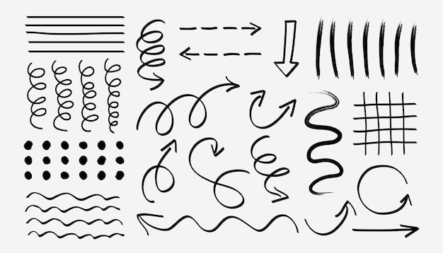 Vector doodle line arrows. simple curved direction pointer icons. vector isolated set