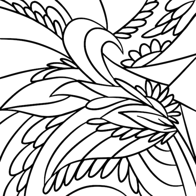 Doodle line art black contour drawing colouring page book abstract art therapy template isolated on white vector floral illustration