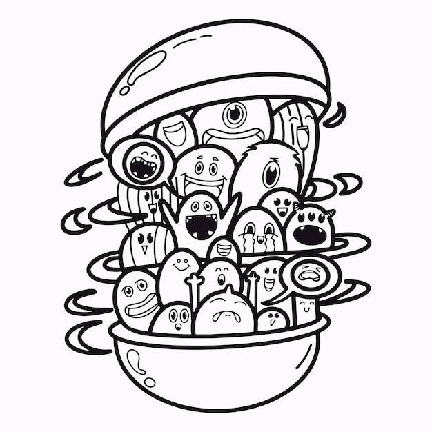 Vector doodle line art draw color black and white