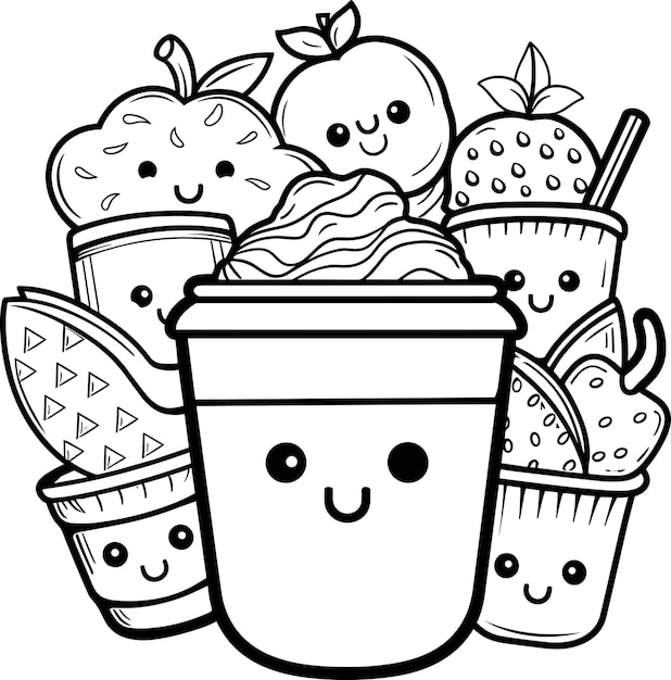 Vector doodle line art kawaii illustratie