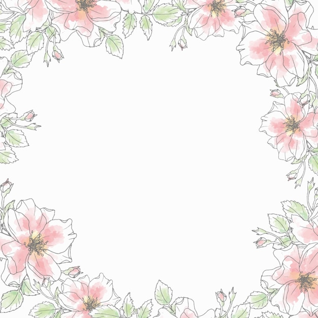 Vector doodle line art rose flower bouquet wreath frame square background