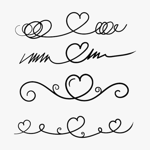 Doodle line vector illustration of swirling hearts and love