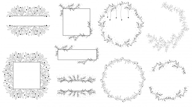 Vector doodle line wreath for logo for wedding invitation collection