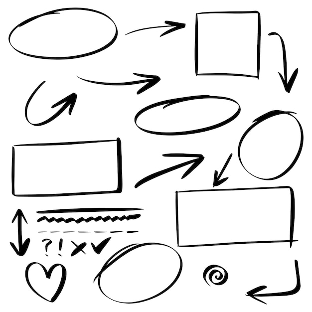 落書き線、矢印、円、曲線vector。手描きのデザイン要素は、インフォグラフィックの白い背景で隔離されます。ベクトルイラスト。