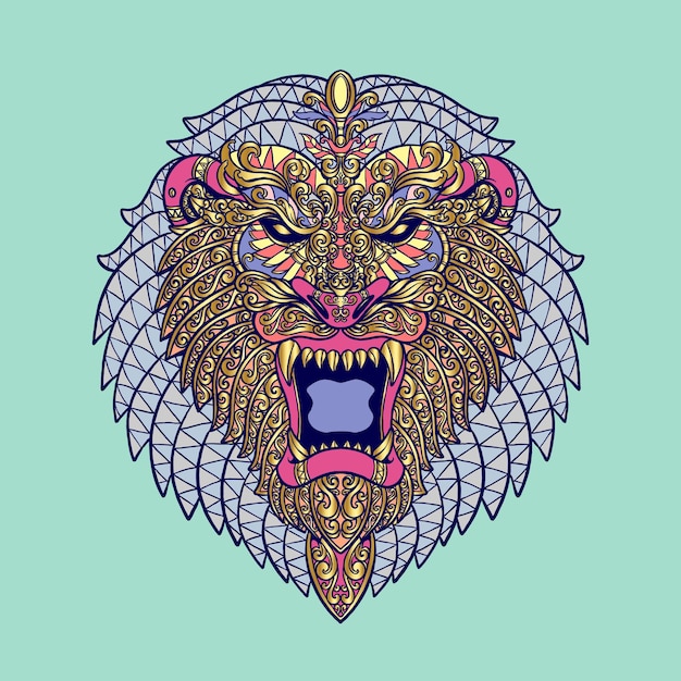 Doodle lion head ornament illustration