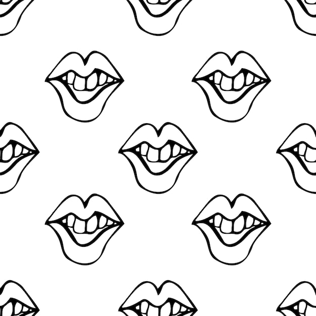 Doodle lips. Vector illustration of seamless pattern.