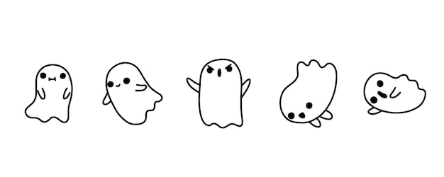 Vector doodle little ghost house. halloween ghost in cute kawaii style. halloween funny smiling spirit