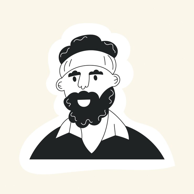 Vector doodle man face avatar with mustache beard and haircut hipster guy portrait sticker with trendy hair hand drawn black and white flat vector illustration fashion bearded man face
