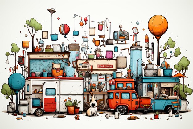 a doodle of many shopping and objects on a white background